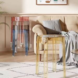 Transparent Plastic <b>Stool</b> Round Stackable Acrylic Home Living Room Furniture Minimalist Design Modern Style - Product Image 2