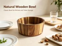 Bol en bois massif à rayures, bord large, idéal pour salade, fruits, céréales – Vente directe usine