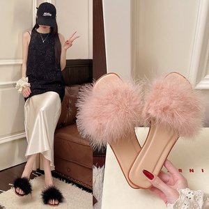 รองเท้าแตะแบบสวมรัดส้นเดียว รุ่นสปริง/ซัมเมอร์ 2026 สำหรับใส่ไปชายหาด ไซส์ใหญ่พิเศษสำหรับผู้หญิง ประดับขนนกกระจอกเทศ ขายส่งและรับสั่งทำได้ - Product Image 2