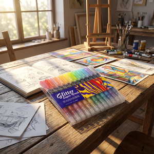 KAYWIN Pennarello <span class=keywords><strong>Glitter</strong></span> Monocolore a 12 Colori <span class=keywords><strong>con</strong></span> Punta a Pennello, Larghezza di Scrittura 3.5mm, Cancellabile a Secco e a Umido - Modello 9-Q-2203-A - Product Image 1