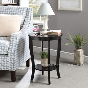 <b>Round</b> Wooden <b>Side</b> <b>Table</b> Double Layer Shelf Natural Wood Color And <b>Black</b> Living Room Coffee <b>Table</b> Sofa Bedside <b>Table</b> - Product Image 4