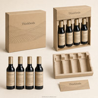Boîte cadeau personnalisée pour quatre bouteilles de vin avec insert, emballage rigide en kraft pour mini-bouteilles de vin ou spiritueux de 187 ml, idéal pour les cadeaux d'entreprise