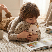 Peluche hérisson en gros avec dos brun duveteux, visage crème et petites pattes pour les boutiques de cadeaux sur le thème de la forêt
