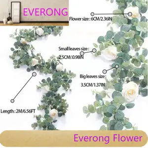 EVERONG-E650玫瑰花装饰叶子人造银元桉树花环