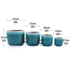 Grand ensemble de pots de fleurs en céramique émaillée vert sarcelle de style américain avec texture tressée pour décoration intérieure et extérieure, jardin et patio - Product Image 3