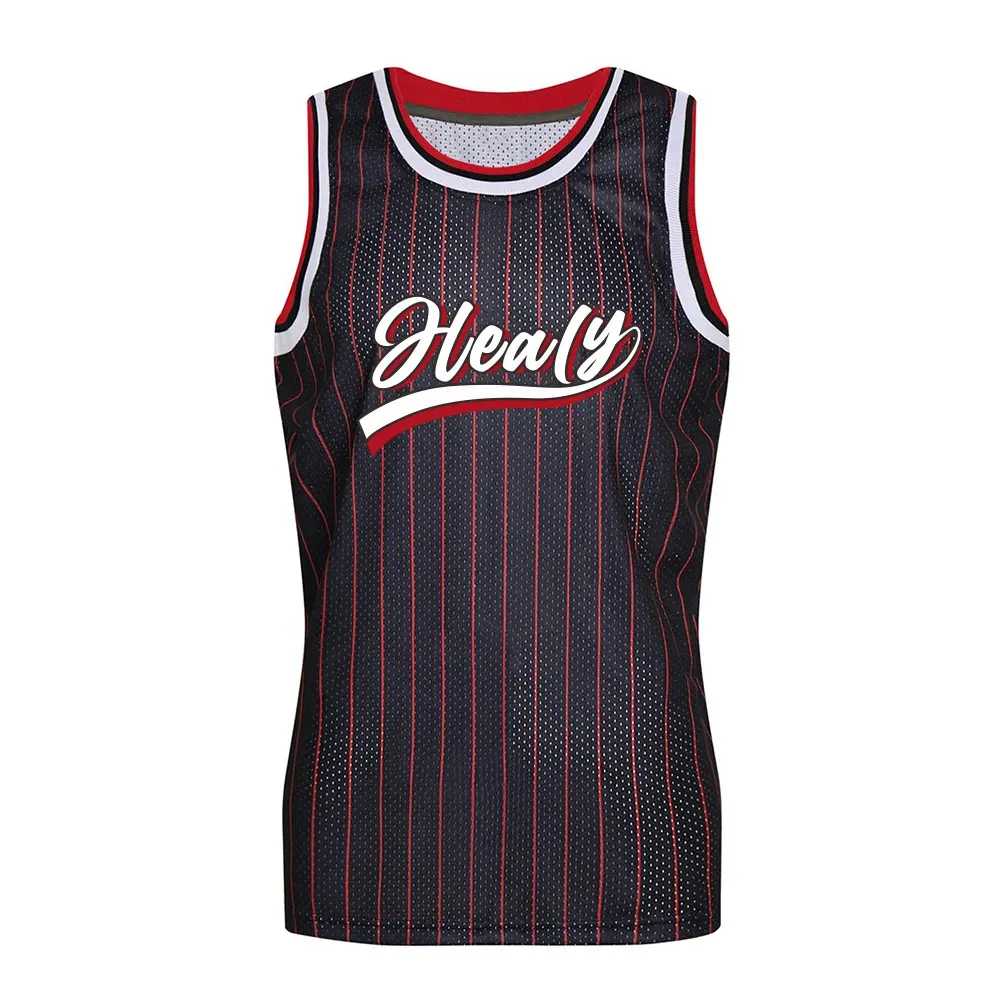 Genähte Basketball Jersey Custom Logo Uniformen Retro gestreifte Herren Blank Basketball Trikots Mesh Athletic Sports Shirts