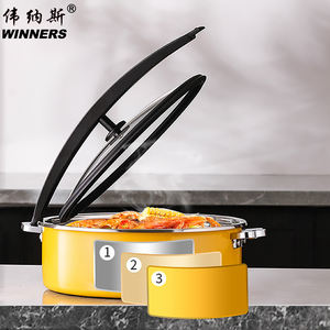 Utensilios de cocina comerciales de acero inoxidable WINNERS 32cm 36cm plato de frotamiento de olla caliente con cubierta de vidrio <span class=keywords><strong>Vertical</strong></span> para cafetería De Hotel - Product Image 1