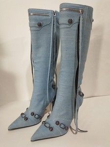 New Denim Material Botas Retro Tassel Trending Stiletto Heel Knee Length Women's <b>Boots</b> - Product Image 3