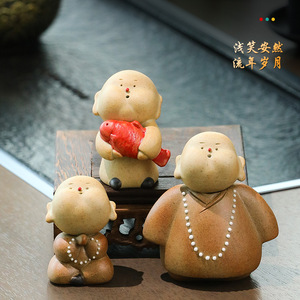 ชุดตุ๊กตาพระเซรามิกขนาดเล็ก สไตล์เซน ตกแต่งโต๊ะน้ำชา ของตกแต่งบ้านสไตล์จีน - Product Image 2