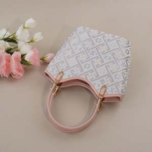 Bolso de Mano con Diseño Geométrico, Brocado <span class=keywords><strong>Zhuang</strong></span>, Patrimonio Cultural Inmaterial, Cierre de Cremallera, Correa Ajustable para Mujer - Product Image 4
