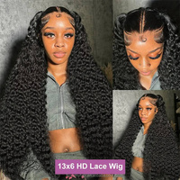 Perruque Lace Front sans colle à petits nœuds, pré-épilée, pré-coupée, ondulations naturelles, cheveux brésiliens noirs, densité 150%, 18 pouces, pour femmes noires