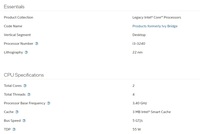 Prosesor Intel Core warisan kecepatan tinggi 2 Total Core CPU I3 3240 4 Total benang untuk komputer