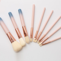 Ensemble de 9 pinceaux de maquillage pour le visage en plastique rose avec boîte, logo personnalisé de luxe, marque privée professionnelle