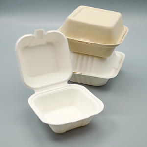 Tek kullanımlık şeker kamışı Burger kapaklı kutu çevre dostu biyobozunur tasfiye konteyner Fast <span class=keywords><strong>Food</strong></span> ambalaj - Product Image 2
