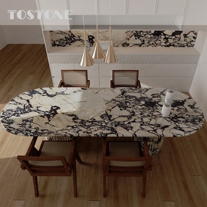 Mesa de Comedor Extra Grande de Mármol Natural Tostone ODM, Piedra Calacatta <span class=keywords><strong>Viola</strong></span> de Italia con Base de Doble Pedestal para 12 Personas - Product Image 1