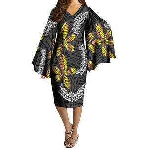 Best Verkopende V-Hals Vlinder Mouw Bodycon Mid Jurken Custom Pacific Island Art Big Size 6xl Jurken Voor Avond 1 Moq - Product Image 3