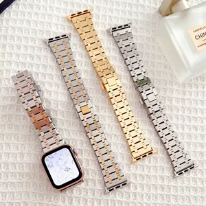 Tali jam tangan baja tahan karat, mewah tiga manik-manik tali jam tangan untuk jam tangan apple 42 44 45 49mm