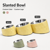 Bol incliné en acier inoxydable pour animaux de compagnie avec texture diamantée pour chiens et chats à mowque courte, plusieurs options de capacité, couleur et logo personnalisables