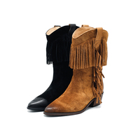 Bottines d'hiver pour femmes en cuir véritable respirant, confortables, souples, à lacets, à double couche, avec franges, motif blé