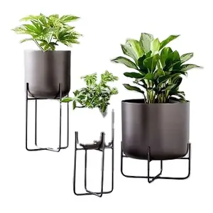 Amazon Amazon Top seller nordic ceramic simple flower pot with metal holder indoor planter home decorations porcelain plant pots