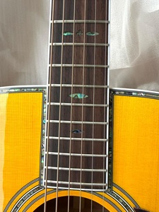 Guitarra Acústica D42 Estilo Vintage, Totalmente de Abeto Macizo y Madera con Figuras Doradas, Guitarra Folk con Diapasón de Palisandro y Concha de Abulón - Product Image 3