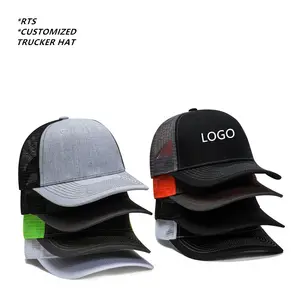 Yüksek kalite 5 Panel pamuk özel nakış Logo Mesh yapış geri beyzbol şapkası klasik düz kamyon Gorras erkekler spor şoför şapkası