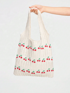 Sac fourre-tout <span class=keywords><strong>en</strong></span> tricot crocheté à grande capacité pour femmes, motif cerise japonais, nouvelle arrivée <span class=keywords><strong>en</strong></span> gros, épaule unique, ouvert, hiver été - Product Image 6