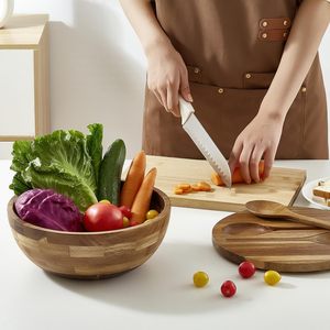 Saladier en bois d'acacia avec couvercle <span class=keywords><strong>Ustensiles</strong></span> en bois d'acacia pour fruits, salades et légumes, ensemble de bols à <span class=keywords><strong>salade</strong></span> en bois 4 pièces - Product Image 5
