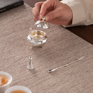 Quemador de incienso en miniatura, conjunto de tres piezas dorado en plata, hecho a mano para ceremonia del té, uso doméstico, adorno Zen para interiores - Product Image 2