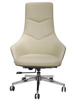 Chaise de bureau contemporaine à dossier haut avec coutures en V, chaise de direction pivotante rembourrée en cuir, base chromée, chaise de bureau à roulettes