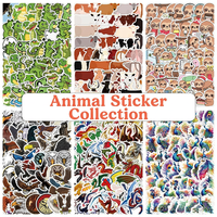 Autocollants décoratifs pour enfants, 50 pièces, en PVC, motifs animaux mignons, 2 collections, imperméables, finition mate, pour l'exportation