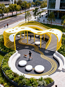 Banc <span class=keywords><strong>de</strong></span> jeu en forme d'arche jaune vif avec <span class=keywords><strong>plateforme</strong></span> intégrée |   Sièges interactifs pour enfants en plein air pour parcs et espaces communautaires - Product Image 2