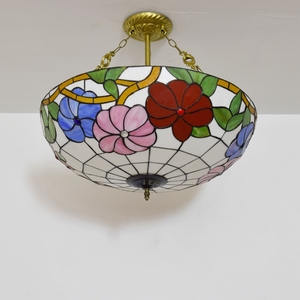 Lampadario a Sospensione in Stile <span class=keywords><strong>Tiffany</strong></span>, Rotondo 24 Pollici, in Vetro, per Camera da Letto e Soggiorno - Product Image 4