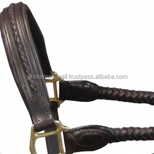 Licou de cheval en cuir rembourré robuste avec conception tressée à la main et double couture quincaillerie en laiton pour licou de course de chevaux - Product Image 1