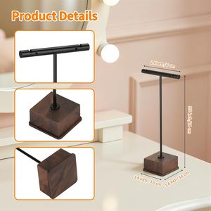 Soporte de exhibición y almacenamiento de joyas de madera de nogal negro para transmisiones en vivo, para collares, cadenas de suéter, pulseras y pendientes - Product Image 5