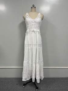 2023 senza maniche allentato in pizzo da donna bianco abiti Casual Patchwork estate abito da sole per le donne eleganti - Product Image 5