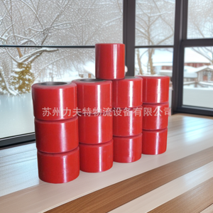 ล้อรถยกโพลียูรีเทนสีแดงแบบแบน ทนทานต่อการสึกหรอ รถยกพาเลทไฮดรอลิกสำหรับอุตสาหกรรมหนัก - Product Image 2