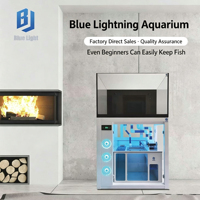 Aquarium rectangulaire moderne de luxe pour poissons d'eau salée, verre blanc ultra-fin, écologique, durable, avec base en bois massif pour salon