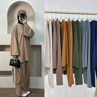 Vêtements islamiques modestes 2 pièces ensemble abaya automne hiver chaud en coton et polyester ensemble haut et pantalon amples avec poches