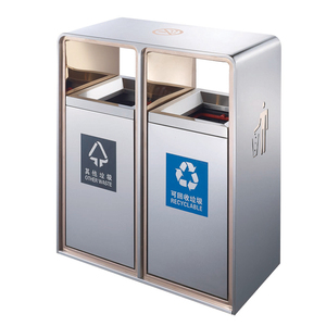 stainless steel rectangle waste bin portable outdoor garbage bin dual recycling bin for hotel