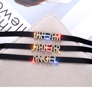 Été Sexy Noir Tressé Collier Ras du Cou Jeunes Filles Hip Hop Disco Shiny Rhinestone Lucky Angel <span class=keywords><strong>Jadear</strong></span> Lettre Collier Femmes - Product Image 6