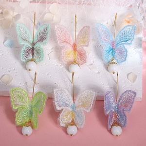 Orecchini a Farfalla con Ricamo Sfumato, Stile Hanfu, Costume Antico, Vintage, Eleganti, Lunghi con Perle, Vendita all'Ingrosso per Donne - Product Image 2