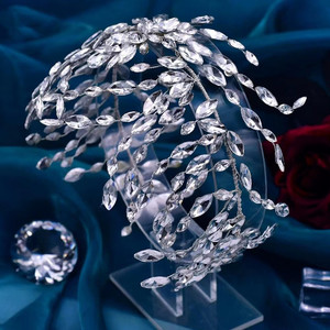 Vigne de cheveux en cristal strass argent pour femmes filles mariage accessoires de cheveux de mariée pour les mariées leur fête élégante postiche pour - Product Image 5