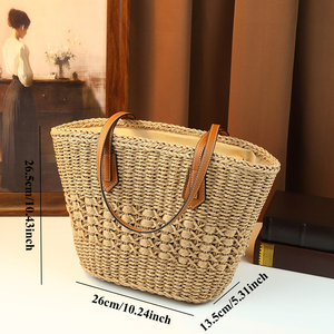 Sac fourre-tout tissé rétro français de luxe 2026 pour femme, panier en paille vintage grande capacité, sac à bandoulière fait main pour la plage - Product Image 3
