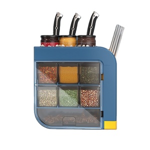 Multifunction Wall-Mounted Stackable Dustproof Spice Rack Storage Shelf Plastic Knife Holder For Kitchen