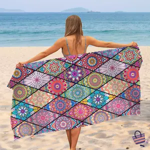 有库存打印无砂澳大利亚品牌沙滩巾超细纤维绒面革平方沙滩巾