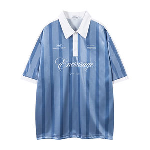 เสื้อยืดโปโลแขนสั้นสไตล์เรโทรคลาสสิกสำหรับผู้ชาย ลายทางพิมพ์ตัวอักษร สีสันตัดกัน เหมาะสำหรับฤดูร้อน - Product Image 6