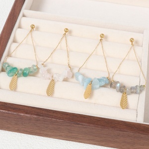 Mode luxe Vintage 18K or PVD feuille pendentif perlé en acier inoxydable boucles d'oreilles unisexe bijoux accessoires cadeau - Product Image 5