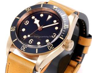 Montre mécanique multifonctionnelle pour homme, mouvement automatique en bronze bleu courbé, diamètre 43 mm, bracelet en cuir de vache italien, robuste - Product Image 3