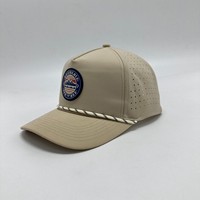 Gorra de golf y actividades al aire libre de rendimiento superior con parche de logotipo tejido personalizado, corte láser, perforada, impermeable, de nailon, con cierre a presión, OEM, venta al por mayor, MOQ 50